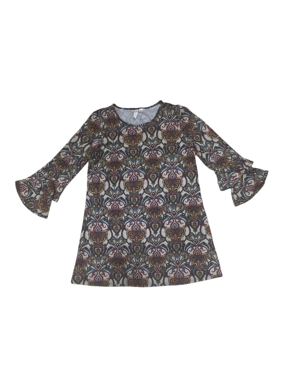 Tacera Multicolor Paisley Bell-Sleeve Casual Knit Dress L